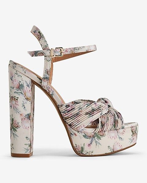 Floral Twist Strap Platform Heeled Sandals | Express