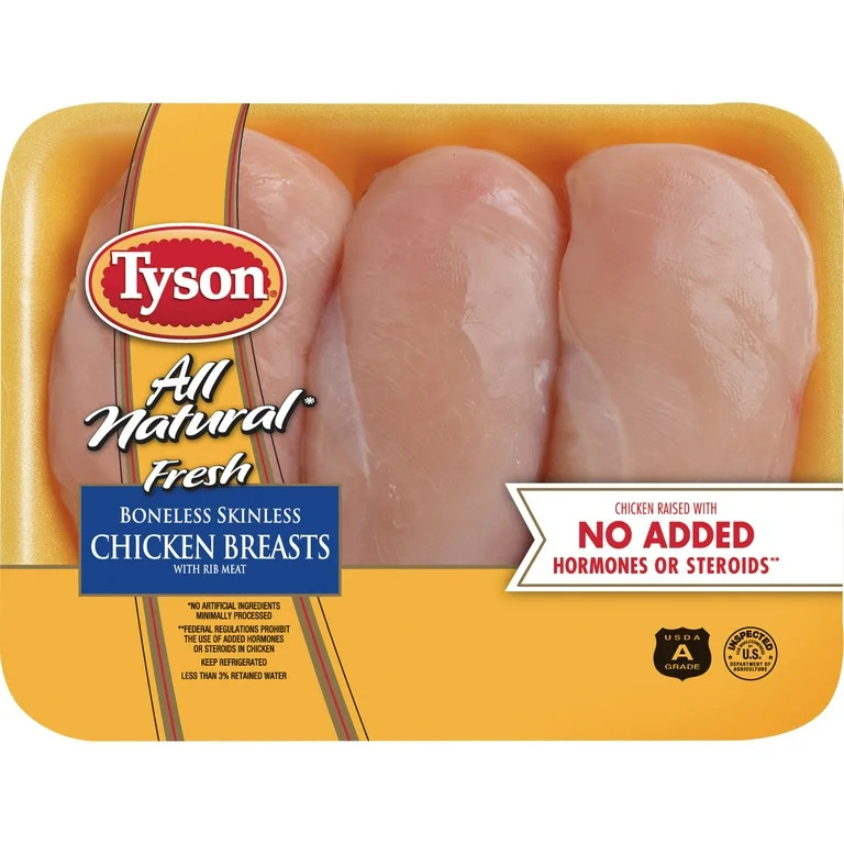Tyson All Natural, Fresh, Boneless, Skinless Chicken Breasts, 1.75 - 3.0 lb Tray - Walmart.com | Walmart (US)