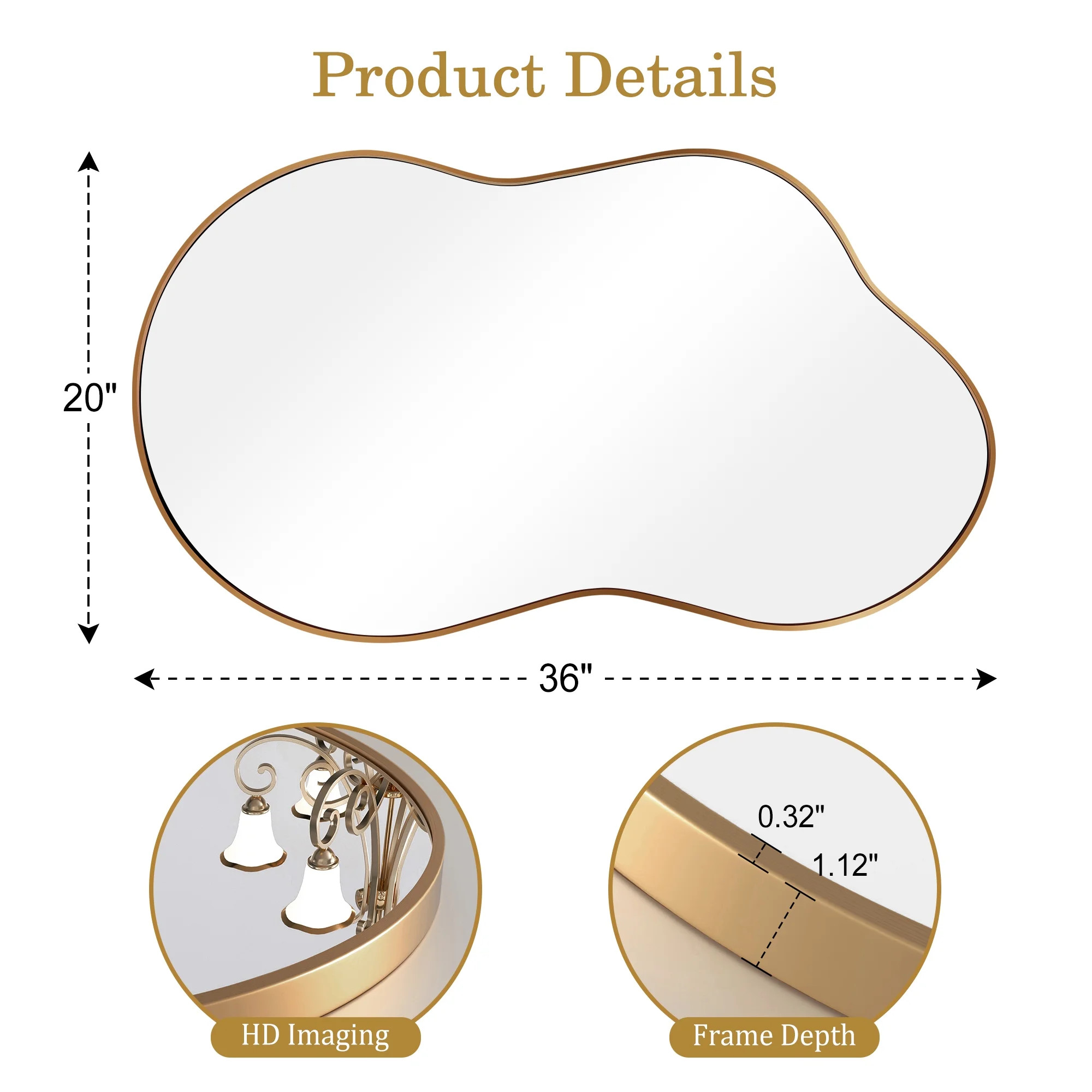 AUSTUFF Irregular Wall Mirror Cloud Shaped Bathroom Mirror Home 20"x36", Gold | Walmart (US)