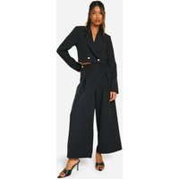 Womens Tab Detail Wide Leg Tailored Culottes - Black - 2 | boohoo (US & Canada)