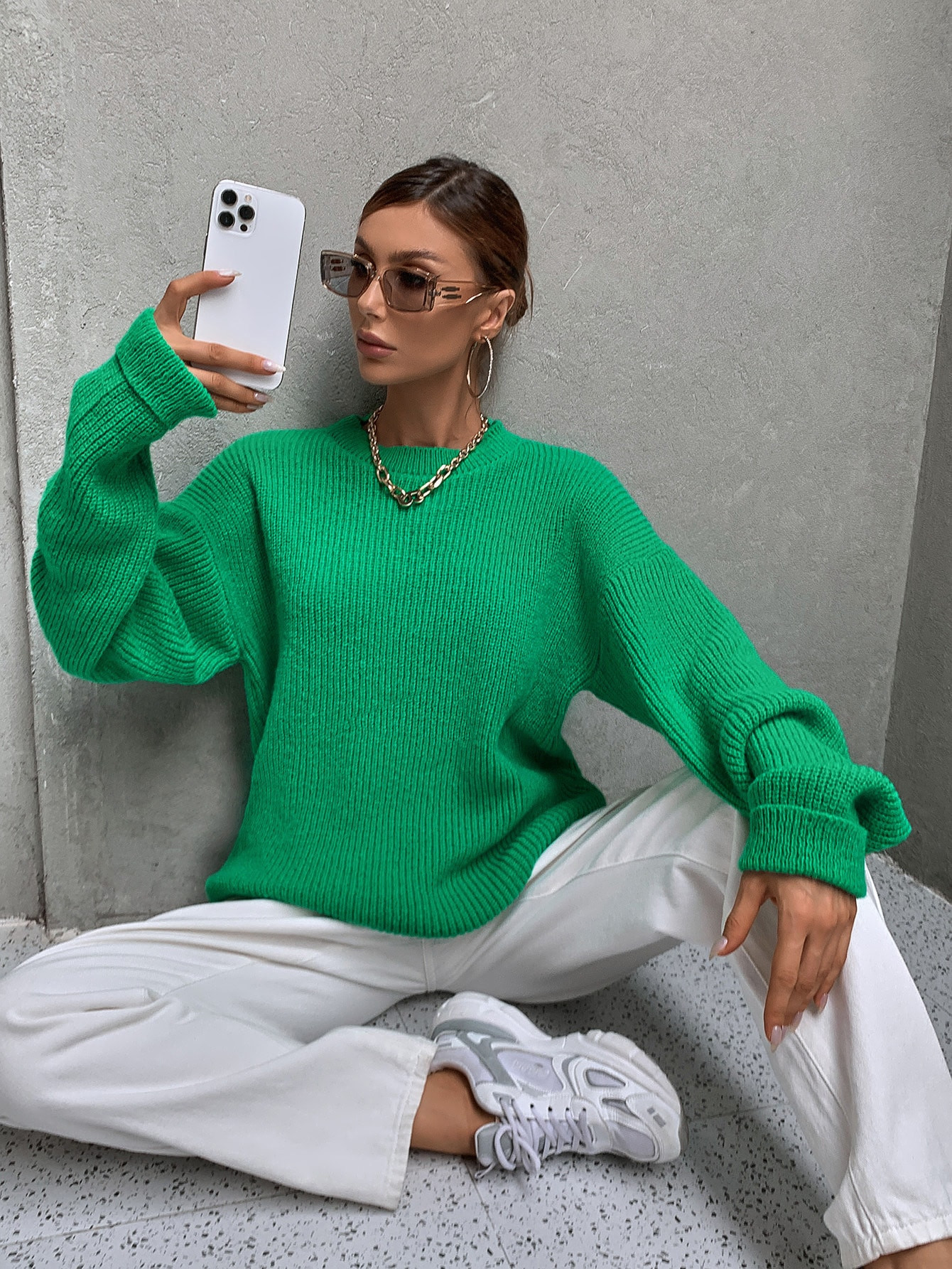 Ribbed Knit Drop Shoulder Sweater | SHEIN