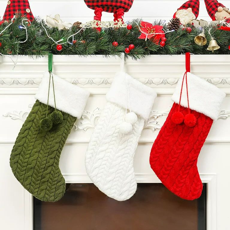 Classic Christmas Knit Stockings, 17 inches Large Size Cable Knitted Xmas Stockings, Rustic Perso... | Walmart (US)