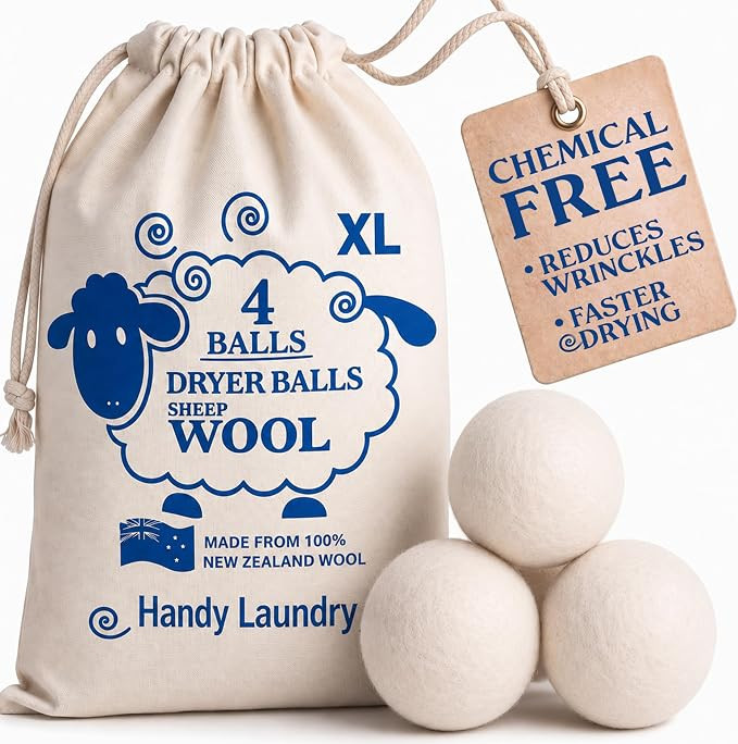 Handy Laundry Wool Dryer Balls 4-Pack, Reusable Natural Fabric Softener | Amazon (US)