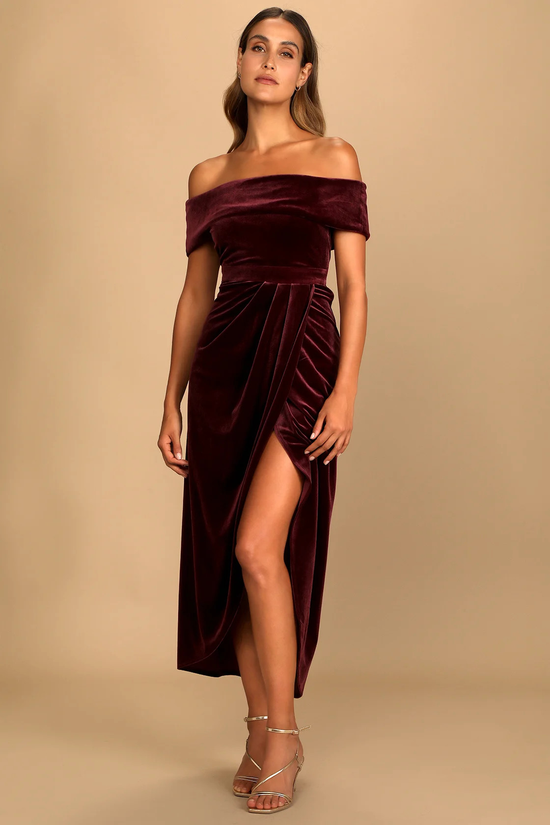 I'm Enchanted Burgundy Velvet Off-the-Shoulder Maxi Dress | Lulus