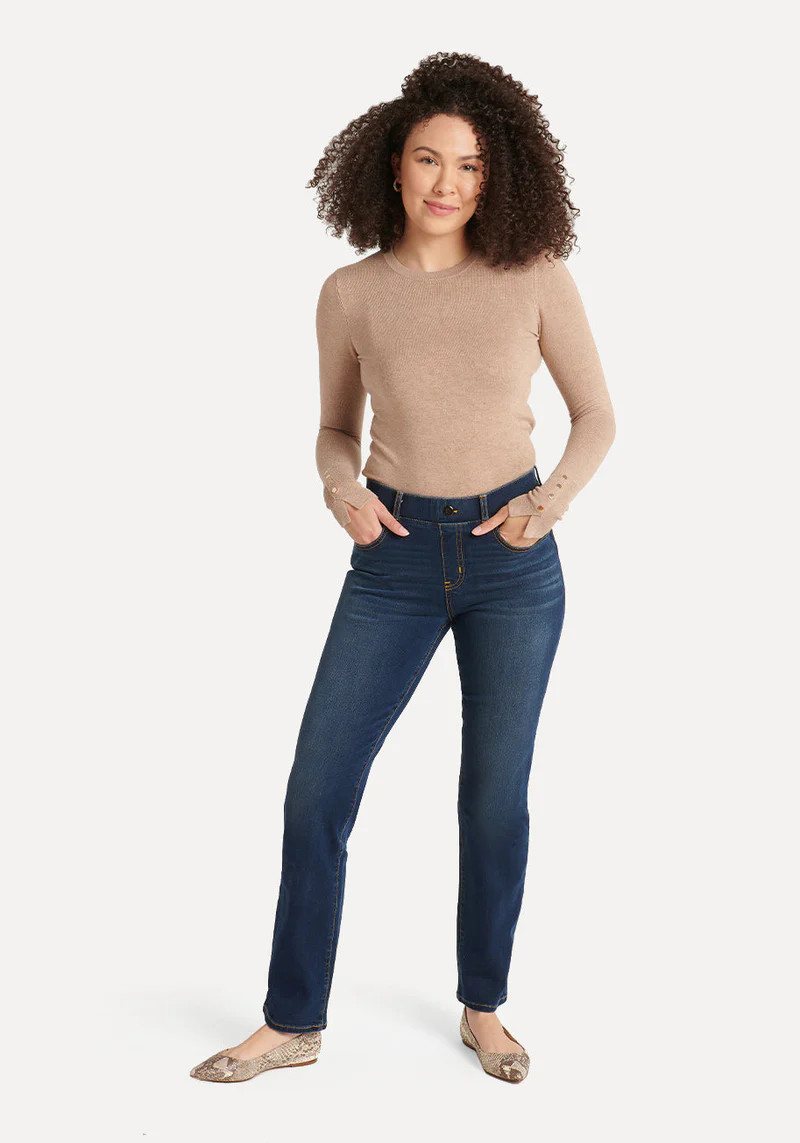 Straight-Leg | 4-Pocket Betabrand Yoga Denim (Dark Vintage Wash) | Betabrand