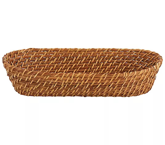 Rattan Woven 12.5" x 6" Oval Bread Basket in Brown | QVC