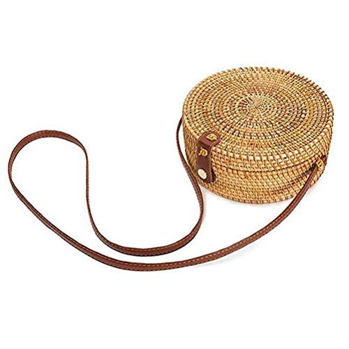 Hossejoy Handwoven Round Rattan Bag Shoulder Leather Straps for Women | Amazon (US)
