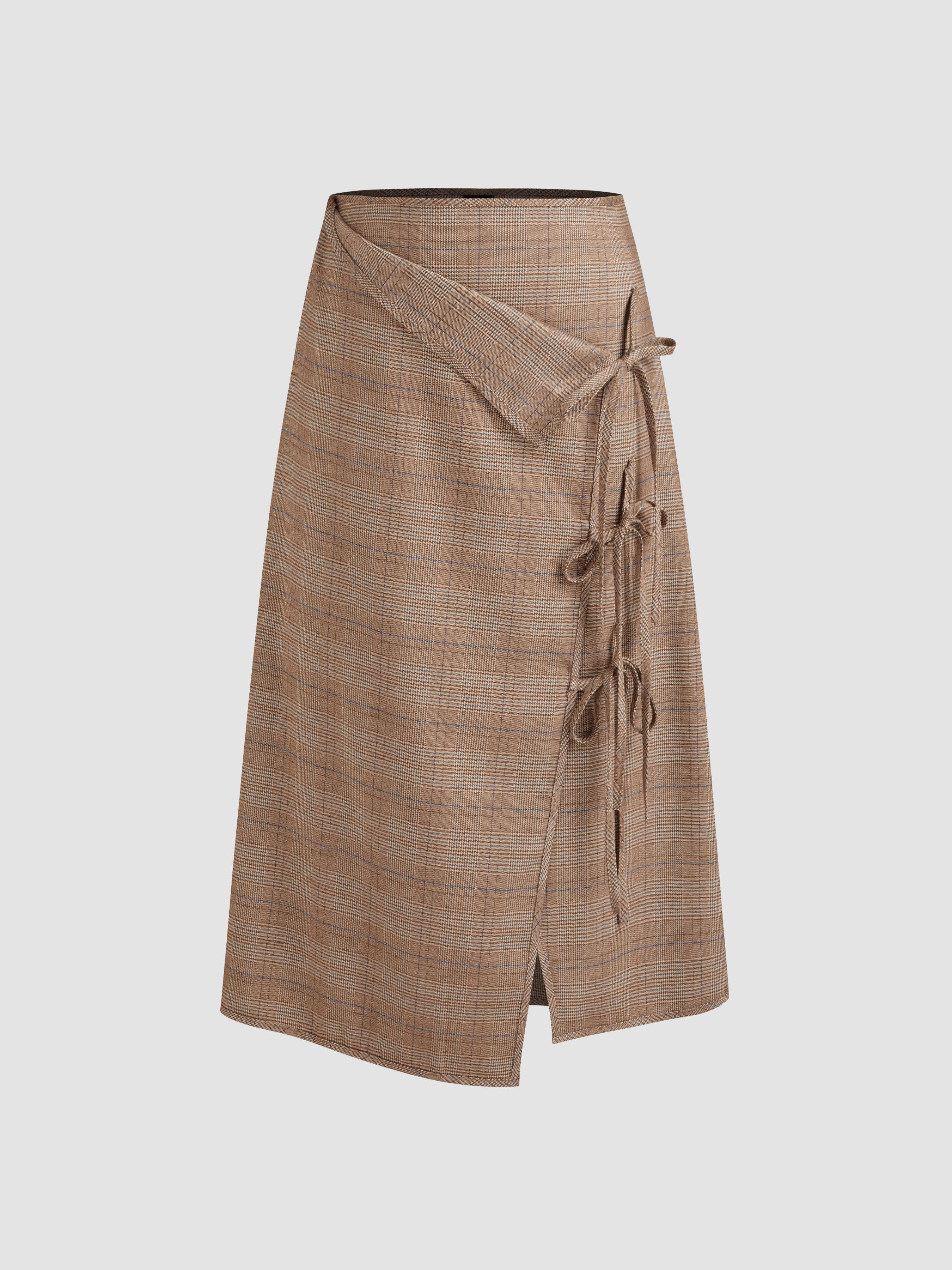 Mid Rise Check Knotted Split Maxi Skirt | Cider