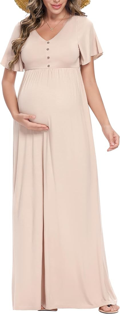 Peauty Summer Maternity Dresses for Women Maternity Photoshoot Dress with Decorative Button Baby ... | Amazon (US)