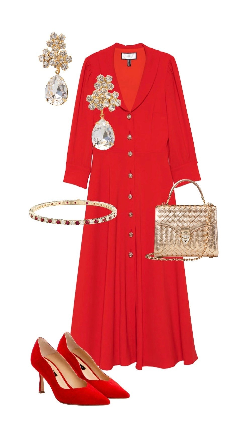 The luxury lady in red dress look fit for a future queen. This is the ultimate ensemble for remaining demure and elegant whilst guaranteeing to turn heads! 👑

Long Sleeve Red Crepe Midi Dress - Nissa at Wolf & Badger

Amalia Red Suede High Heel Pumps - the 5th Element at Wolf & Badger

Ciclo Ruby & Diamond Round Tennis Bracelet in White Gold - at Wolf & Badger

Lauretta Crystal Earrings - Jennifer Behr at Net a Porter 

Woven Champagne Leather Midi Mayfair Bag - Aspinal of London


#LTKuk #LTKbag #LTKshoes #LTKstyletip #LTKdatenight

#LTKluxury #LTKdresses #LTKeurope