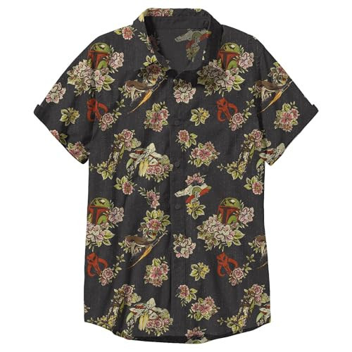 STAR WARS Men’s Hawaiian Button Down Shirt – Short Sleeve All Over Print Featuring Boba Fett and Darth Vader Design - L Black | Amazon (US)