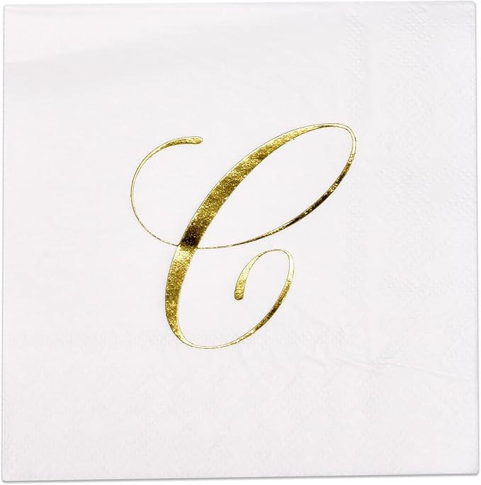Gift Boutique 100 Gold Monogram Cocktail Napkins Letter C Disposable Paper Pack Elegant Metallic ... | Amazon (US)