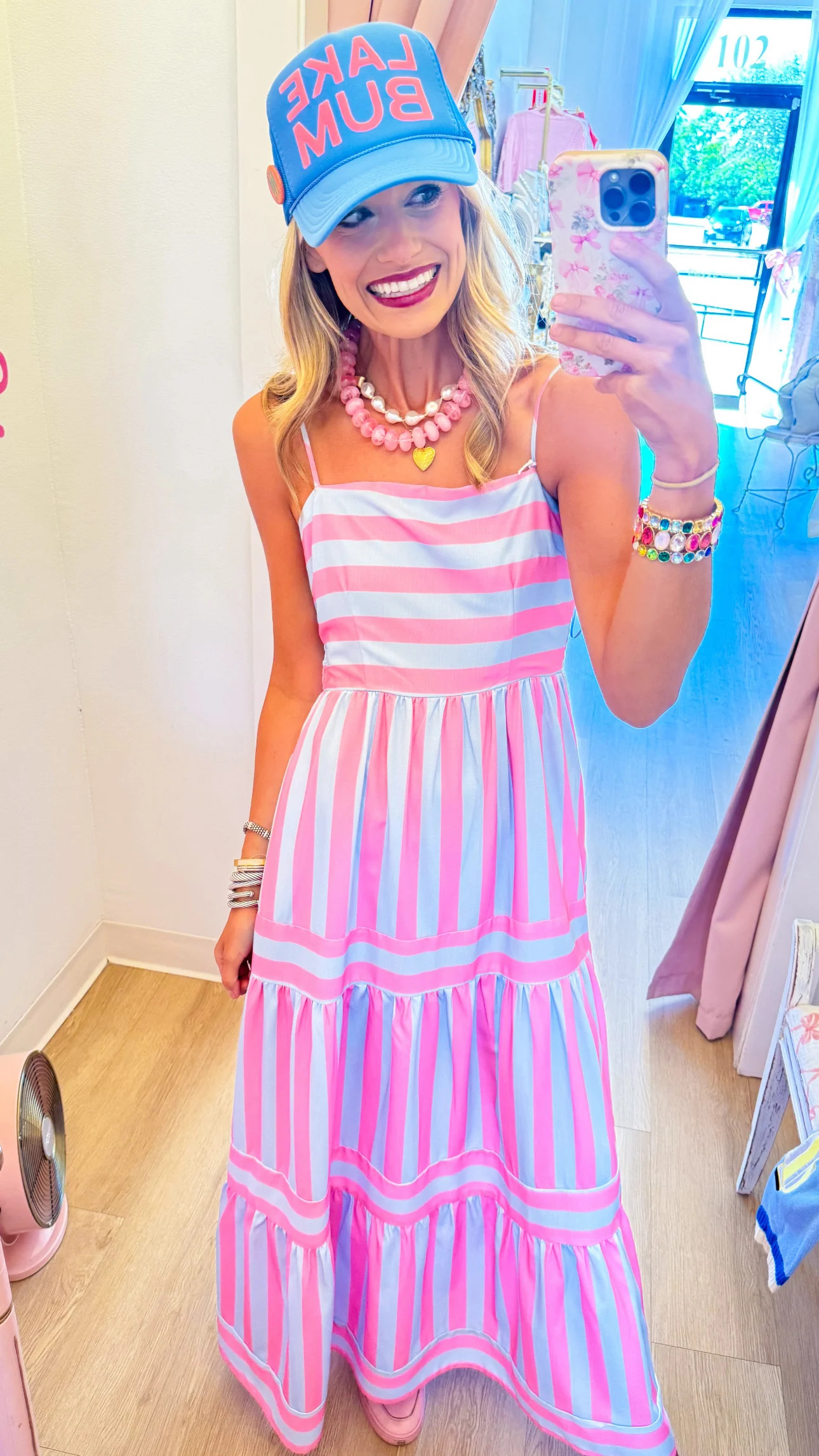 Pink and Blue Striped Midi Dress | Shop.app