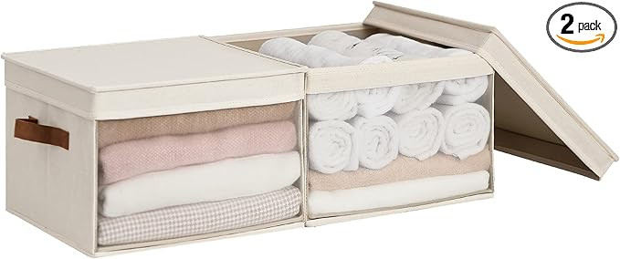 StorageWorks Storage Bins with Lids and Clear Window, Storage Basket for Shelves, Fabric Closet C... | Amazon (US)