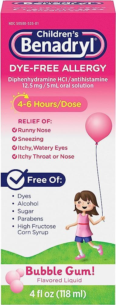 Benadryl Children's Dye-Free Allergy Liquid Medication with Diphenhydramine HCl, Antihistamine Al... | Amazon (US)