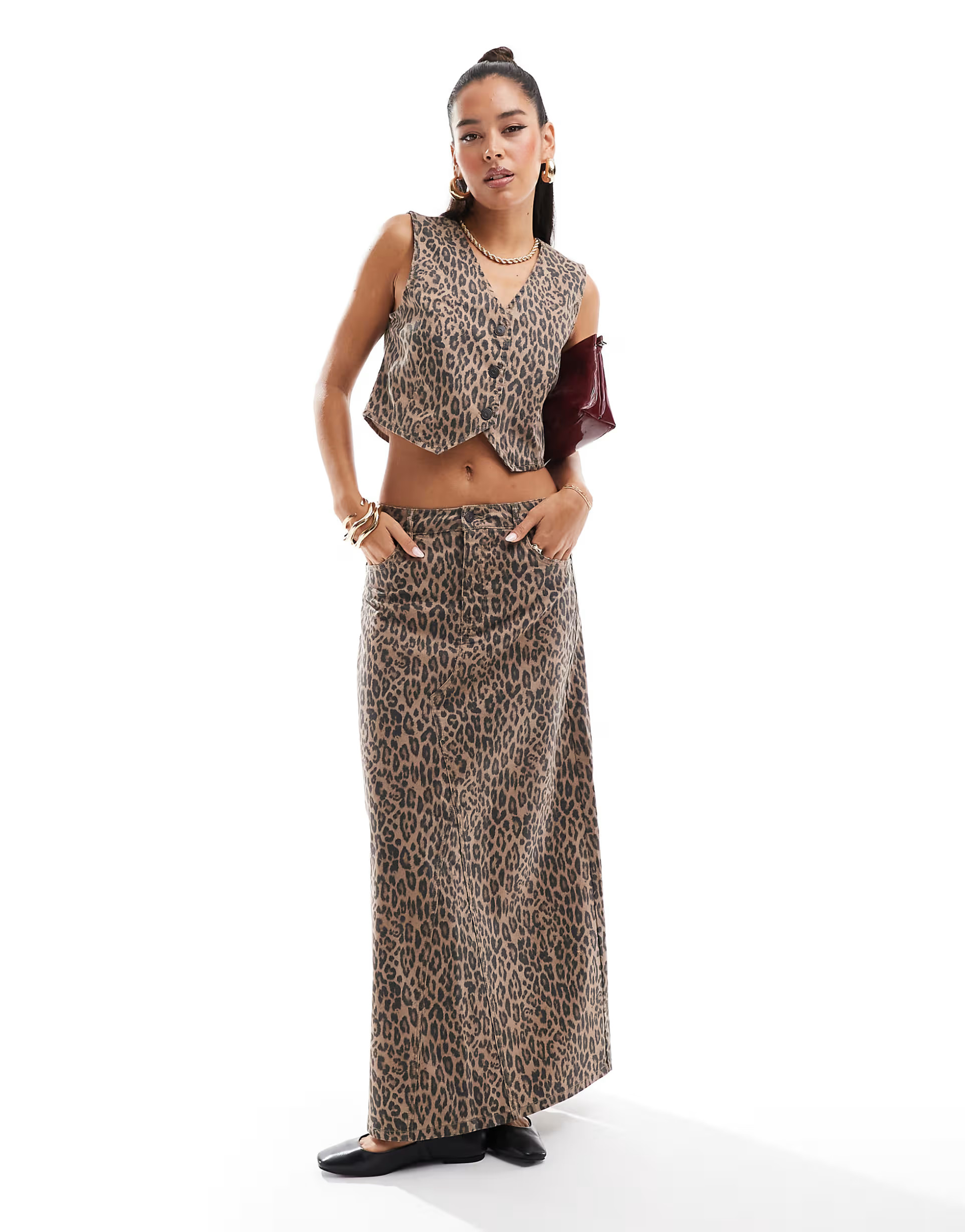 Object stretch denim maxi skirt co-ord in leopard print | ASOS | ASOS (Global)