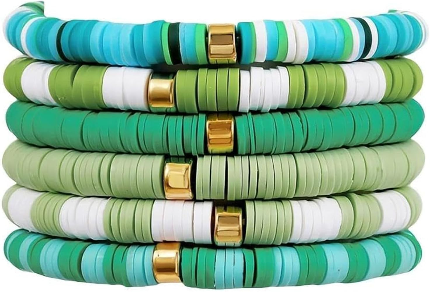 Colorful 6Pcs Heishi Clay Stackable Beaded Bracelet Surfer Vinyl Disc Polymer Multilayered Stretc... | Amazon (US)