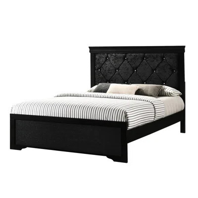 Black Finish King Size Bed With Upholstered Headboard And Exquisite Button Tufting, Wood Construction Element Modern Panel Tufting In Finish, | Wayfair North America