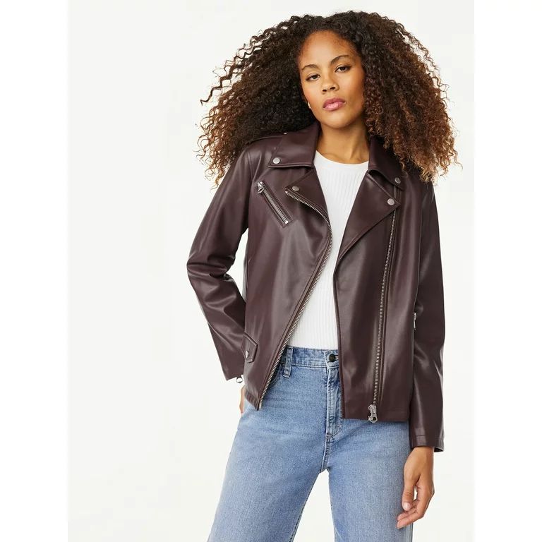 Scoop Women's Faux Leather Moto Jacket, Sizes XS-XXL | Walmart (US)