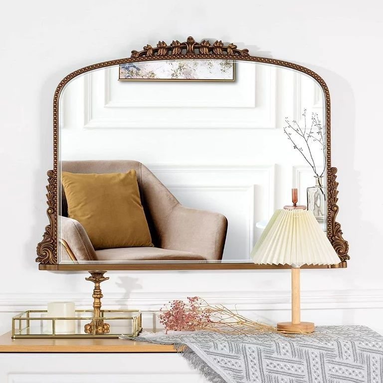 Shyfoy Large Arch Wall Mirror Ornate Mirror for Living Room Decor Anqitue Gold Decorative Mirrors... | Walmart (US)