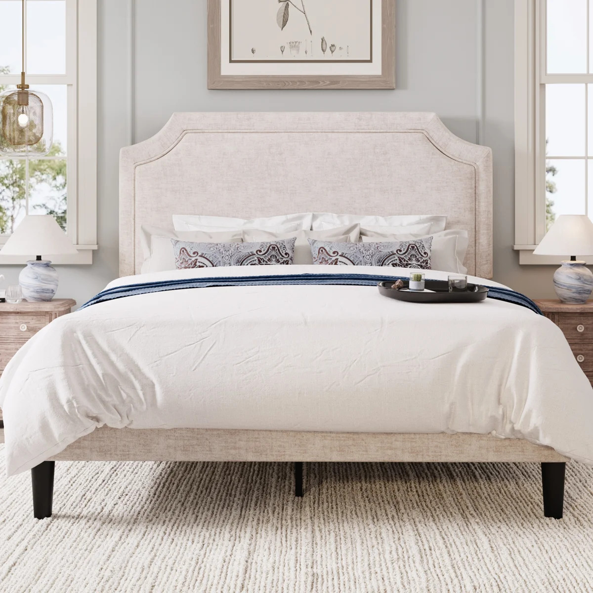 Modern Upholstered Platform Bed Frame With Adjustable Headboard | Wayfair North America