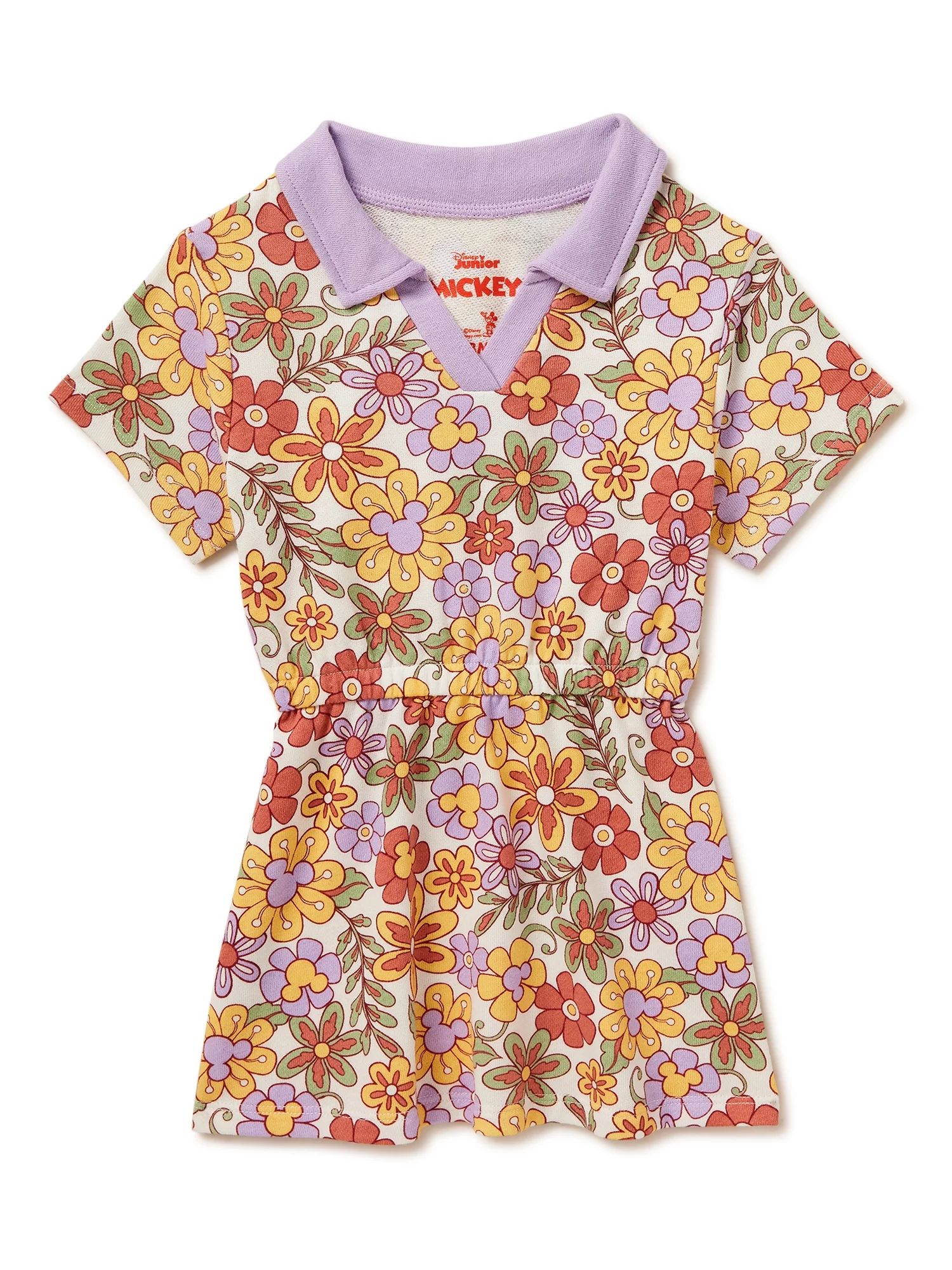 Disney Toddler Girls Mickey Mouse Floral Print Retro Dress, Sizes 2 Toddler-18 Months | Walmart (US)