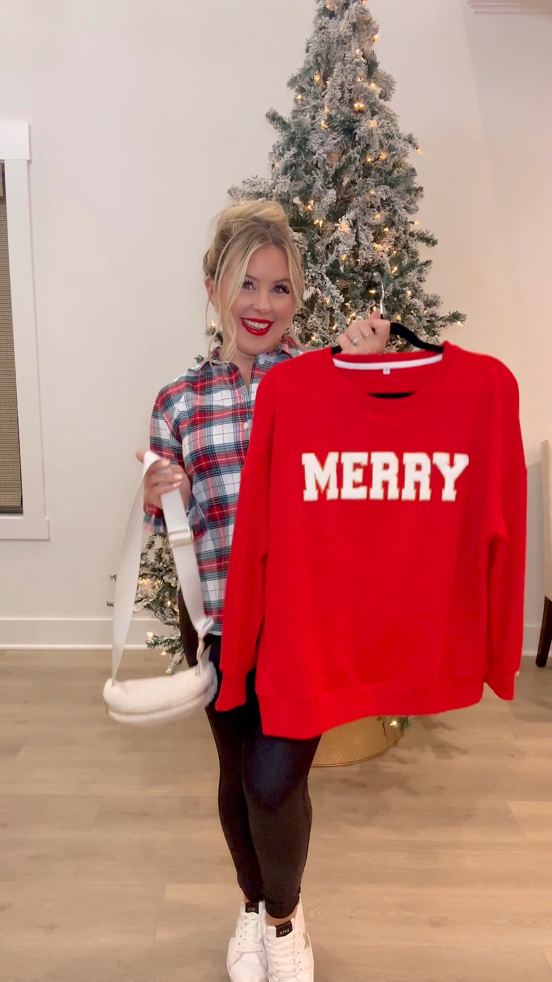 Holiday outfit from Amazon! Christmas sweatshirt. Merry sweatshirt. 