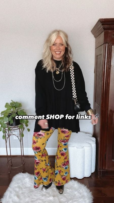 Free people top look for less church look 
Necklace & earrings  save with code MANDIE15 
Top size m 
Flares size m (old) 
Boots true to size m
Bag & strap use code MANDIE to save 
Western boots, boho style, style over 40c Sunday look, church outfit 

#LTKstyletip #LTKover40 #LTKVideo