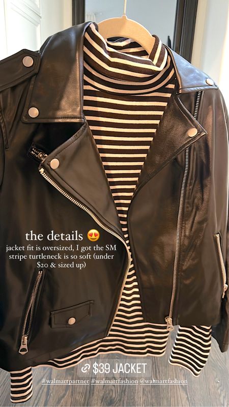 Faux leather jacket fit is more oversized 
Stripe turtleneck sized up
#walmartpartner #walmartfashion @walmartfashion



#LTKSeasonal #LTKunder50 #LTKsalealert