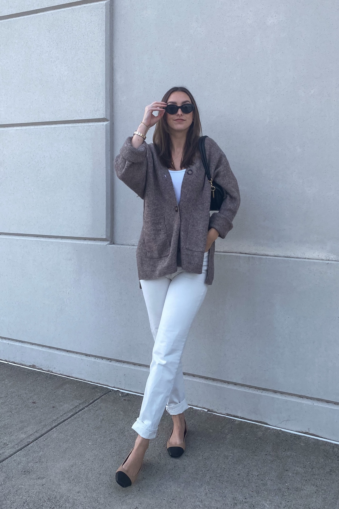 coastal grandmother fall, fall outfit inspo, oversized cardigan, all white outfit, ballet flats, chanel inspired ballerina flats

#LTKshoecrush #LTKstyletip #LTKunder100