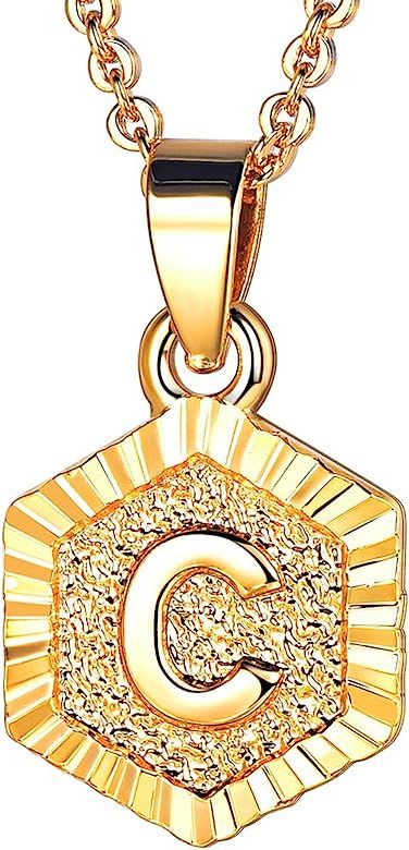 26 A-Z English Capital Small Embossed Hexagon Square Heart Pendant 18K Gold/Platinum Plated Fashi... | Amazon (US)