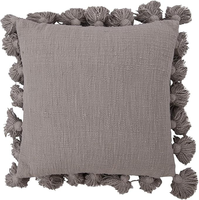 Grey Square Cotton Pillow with Tassels | Amazon (US)