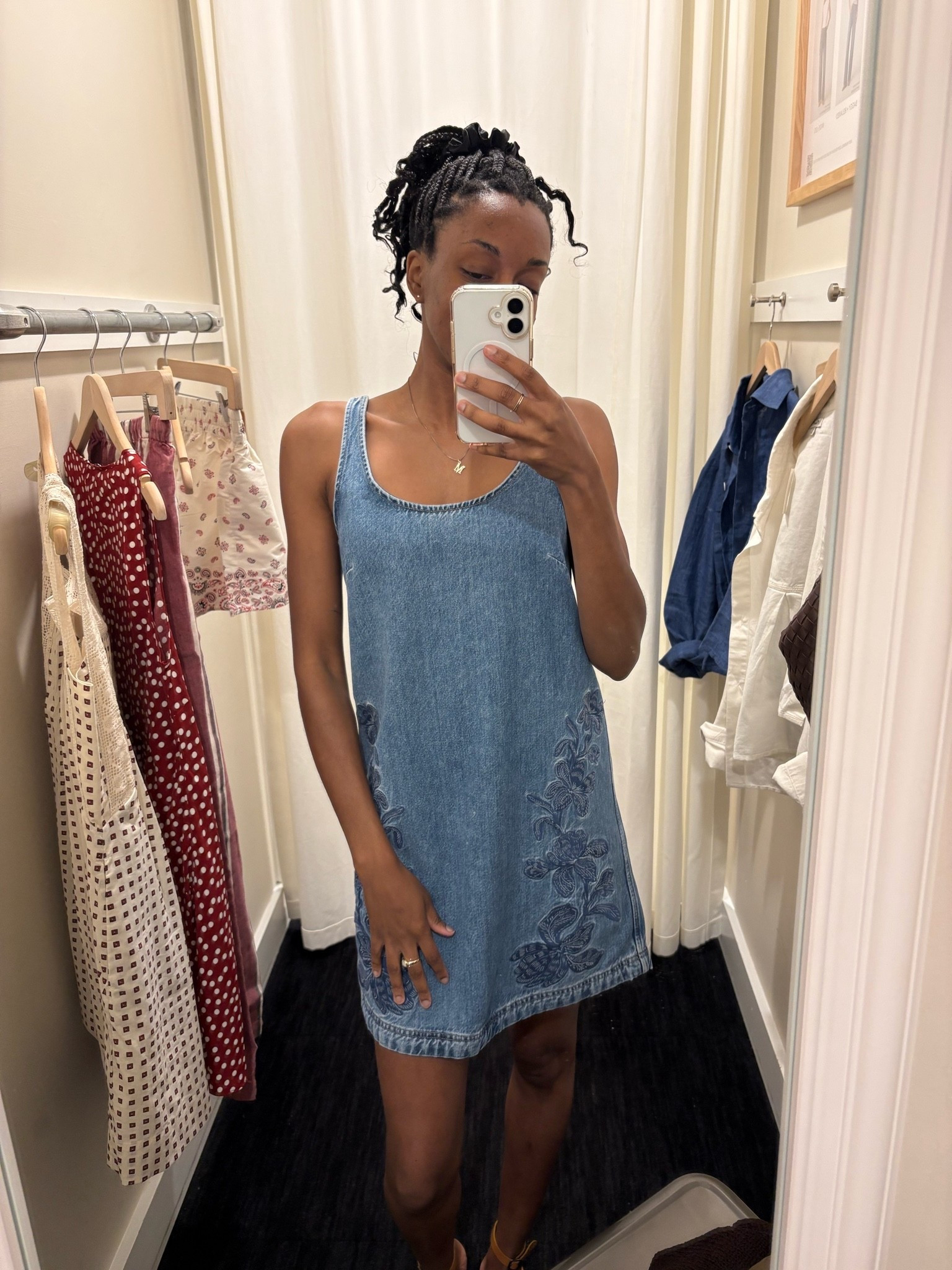 I love denim in the Summer! The embroidery on the dress, truly chefs kiss. The perfect added touch. 

I’d throw a lightweight sweater over it with these same sandals. So summery 🫶🏾

#LTKootd #LTKSeasonal