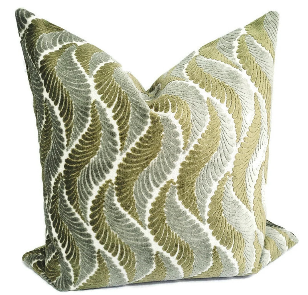 Green/white Cut Velvet Pillow Cover 22 X 22 - Etsy | Etsy (US)
