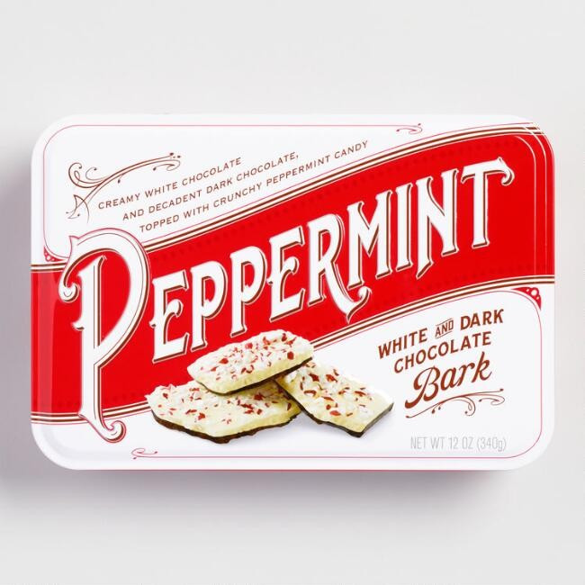 White and Dark Chocolate Peppermint Bark Tin | World Market