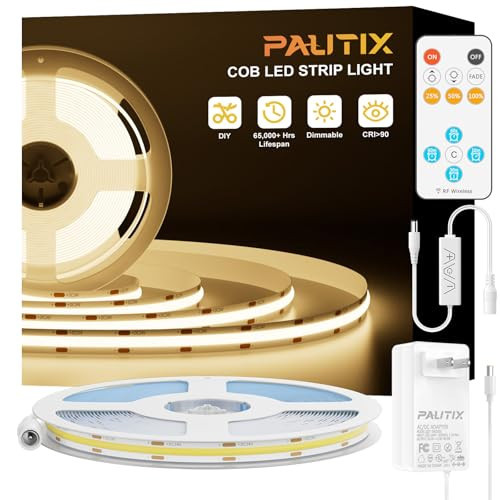 PAUTIX COB LED Strip Lights with RF Remote,UL Listed Dotless LED Lights Dimmable 3000K Warm White,Super Bright 32.8ft Flexible 24V LED Tape Light,for Kitchen Cabinets,Bed,Office Stairs Indoor Lighting | Amazon (US)