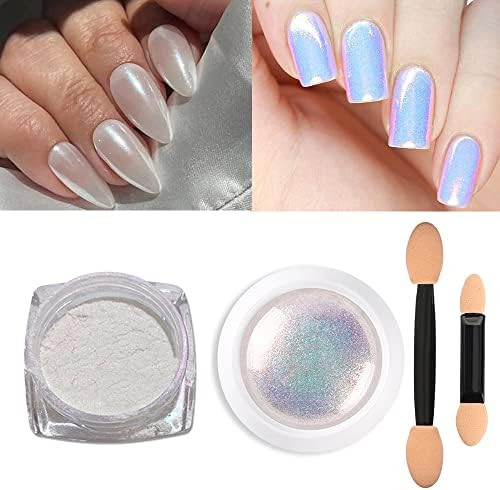 gootrades 2 Pcs Chrome Nail Powder, Glazed Donut Nails White Pearl Chrome Nail Powder &Mermaid Chrom | Amazon (US)
