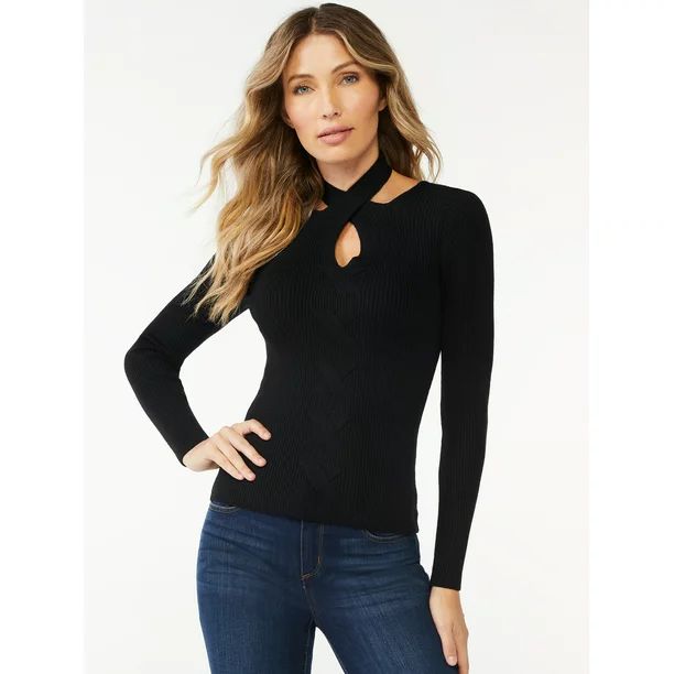 Sofia Jeans by Sofia Vergara Women's Cable Knit Cut Out Sweater | Walmart (US)