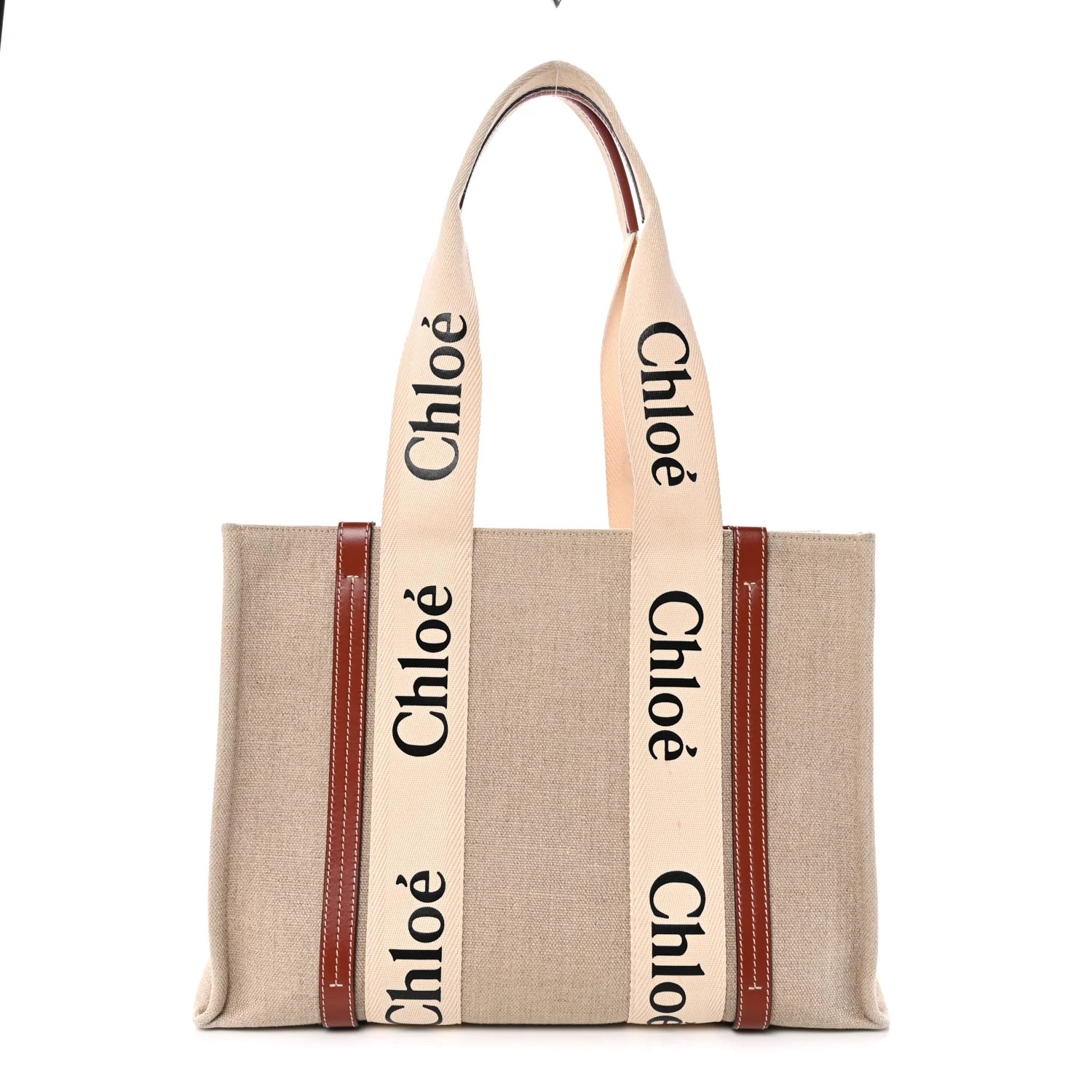 Chloe Cotton Calfskin Medium Woody Ribbon Tote White Brown 1901208 | FASHIONPHILE (US)
