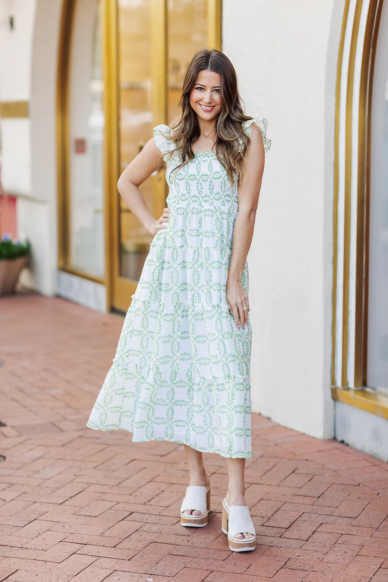 The Loren Ruffle Strap Midi Dress | J.Marie