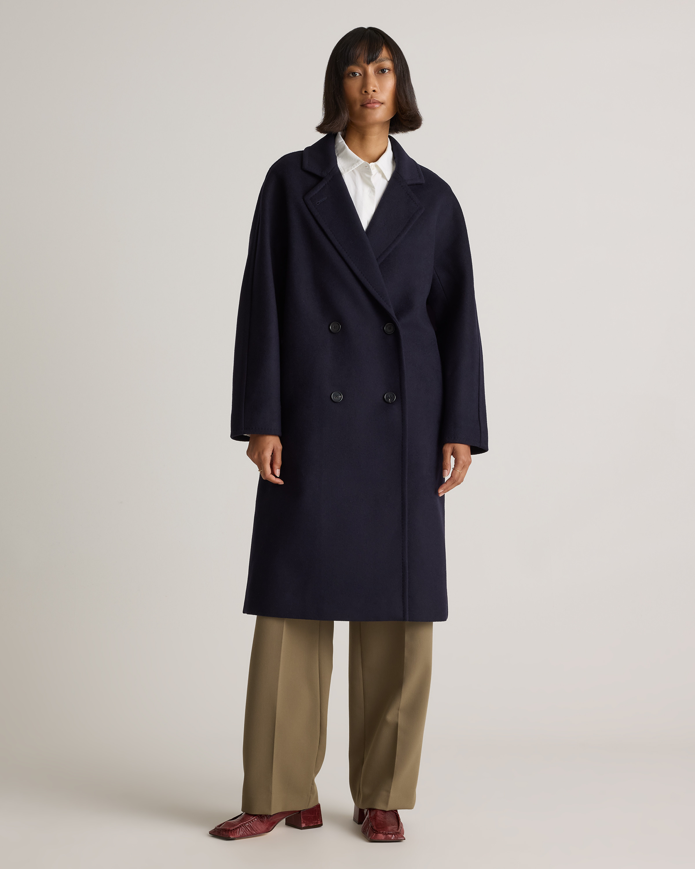 Quince | Women's Italian Wool Double-Breasted Slouch Coat in Cadet, Size Small | Quince