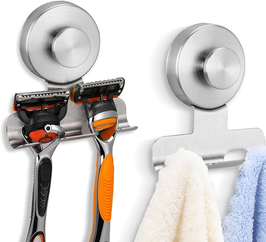 Suction Cup Razor and Shaver Holder for Shower Wall, Stainless Steel Reusable Suction Hook for To... | Amazon (US)