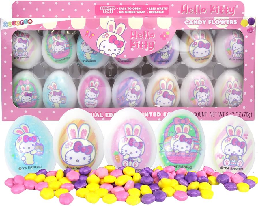 Hello Kitty Plastic Easter Eggs Filled with Assorted Flower Shaped Hard Candies, Egg Hunt Must Ha... | Amazon (US)