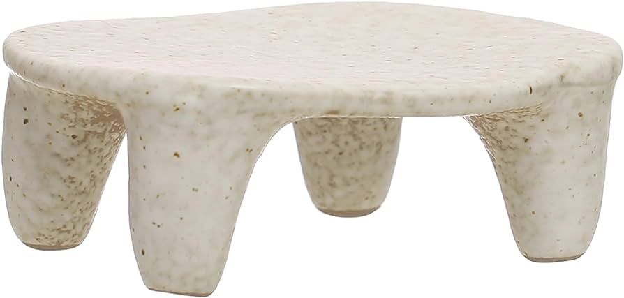 Bloomingville 4.5 Inches Stoneware Footed Dish Coaster in Reactive Glaze, Cream Pedestal | Amazon (US)