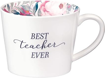 Best Teacher Ever Mug in Floral Ceramic Coffee Mug, Inspirational Teacher Mug 13 oz. | Amazon (US)