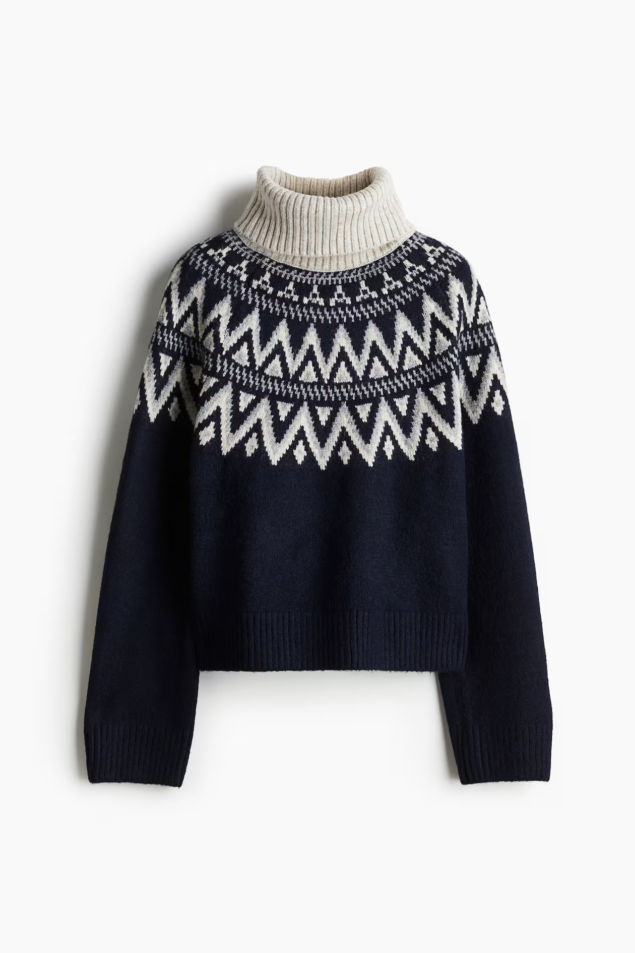 Jacquard-knit polo-neck jumper - Beige claro jaspeado/Estampado - MUJER | H&M ES | H&M (FR, IT, ES, PT, BE)