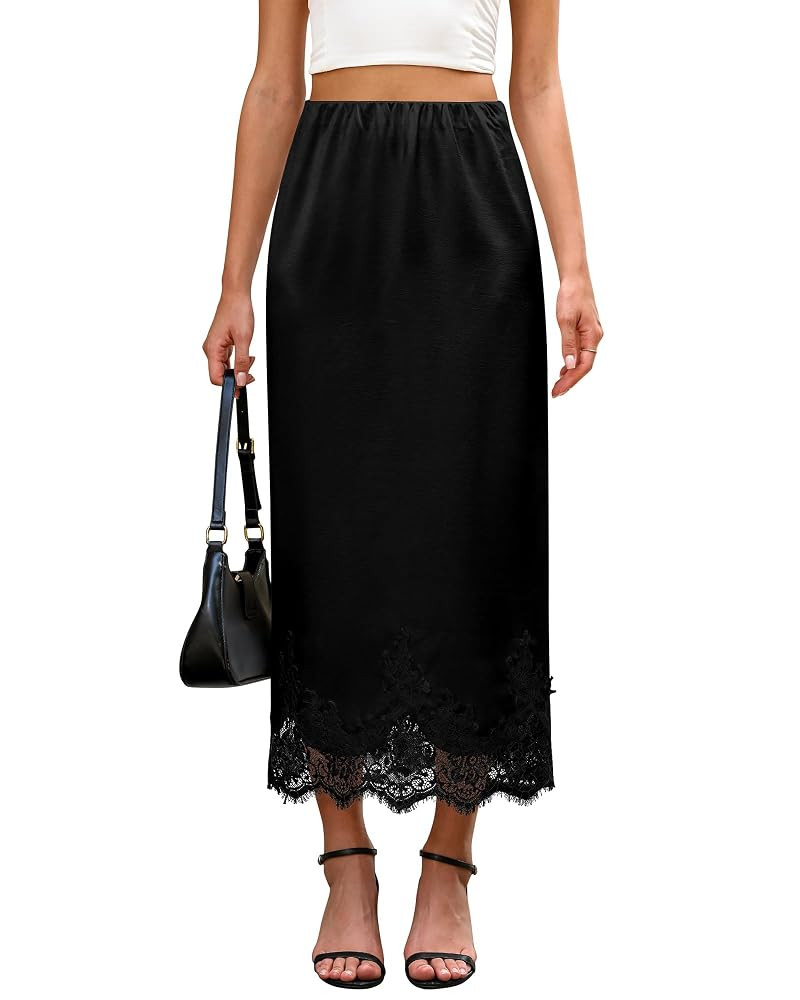 Bsubseach Satin Maxi Skirts for Women Casual Elegant 2025 Fall A Line High Waist Elastic Silk Mid... | Amazon (US)