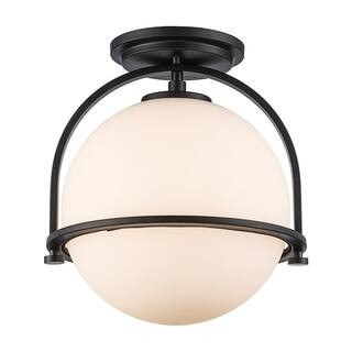 Monteaux Lighting 11.25 in. 1-Light Matte Black Semi-Flush Mount with Glass Shade BAL-609 | The Home Depot