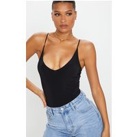 Black Slinky Spaghetti Strap Bodysuit | PrettyLittleThing UK