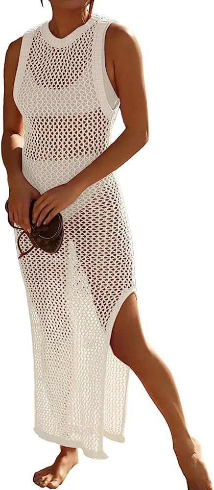 Bsubseach Crochet Swim Coverup Sleeveless Knitted Cover Up Dress | Amazon (CA)